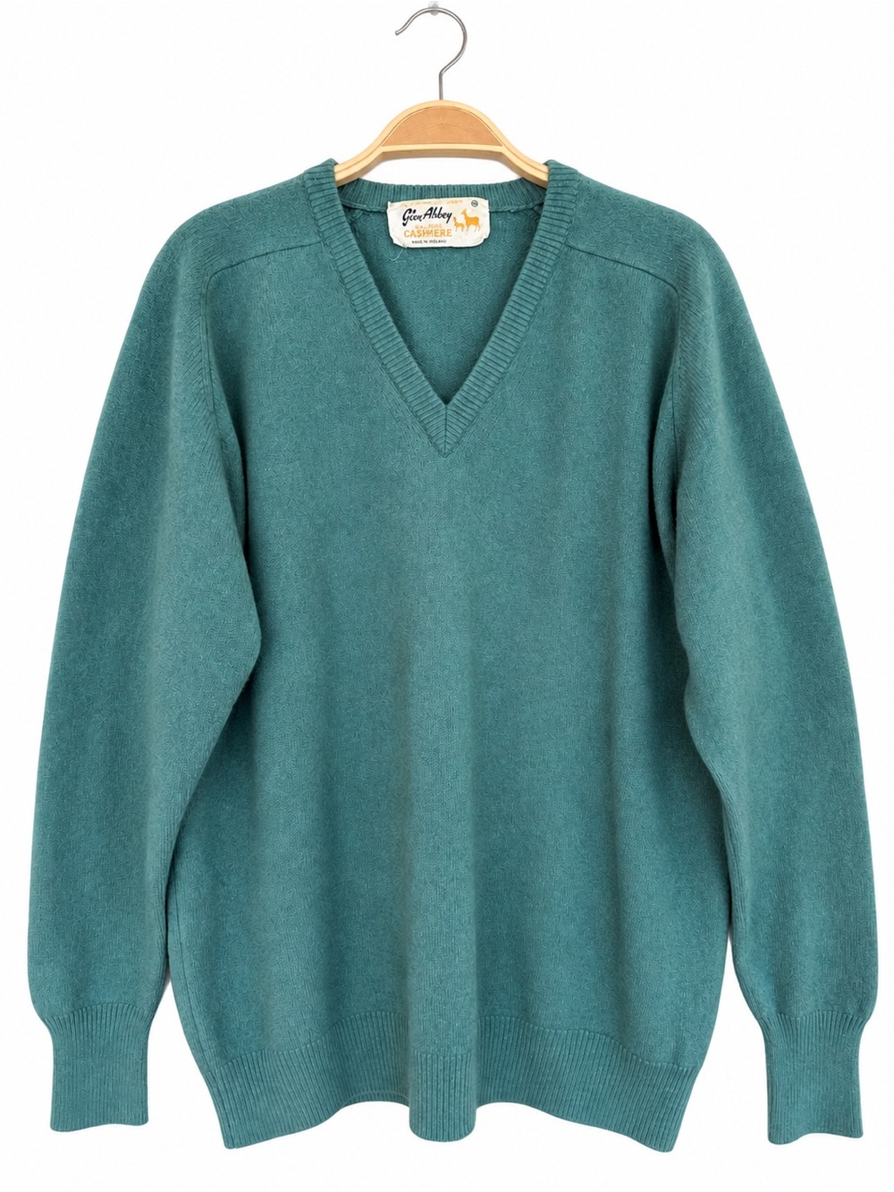 Vintage Glen Abbey Men’s XL 100% Cashmere V Neck Sweater Made Ireland